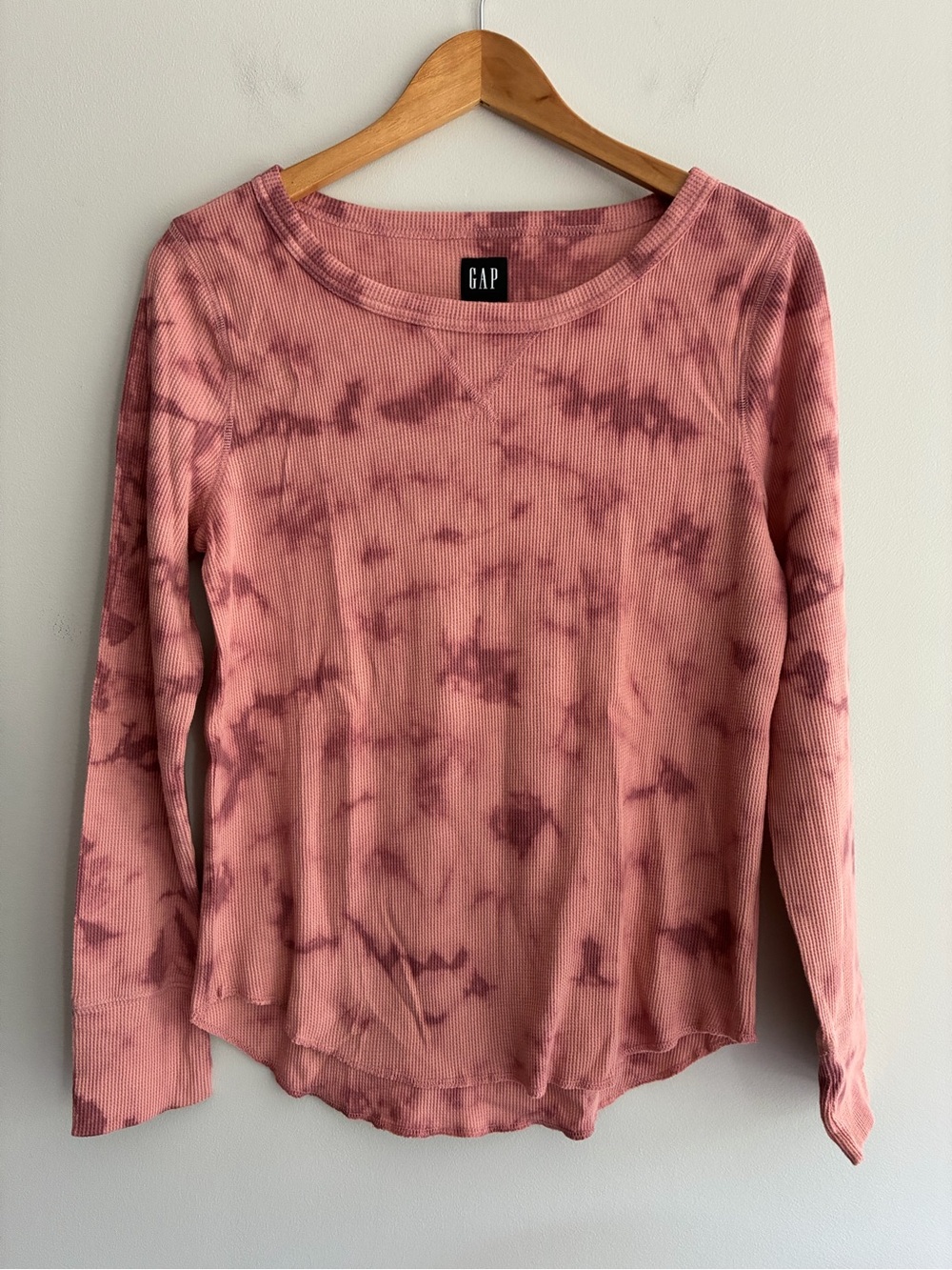 GAP Blush Pink Tie-Dye Long Sleeve Thermal Waffle Knit Top Medium